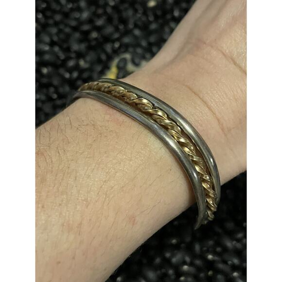 Sterling Silver HARRY’S Sterling & 14k Gold Filled Twisted Braided Cuff Bracelet - Picture 3 of 9